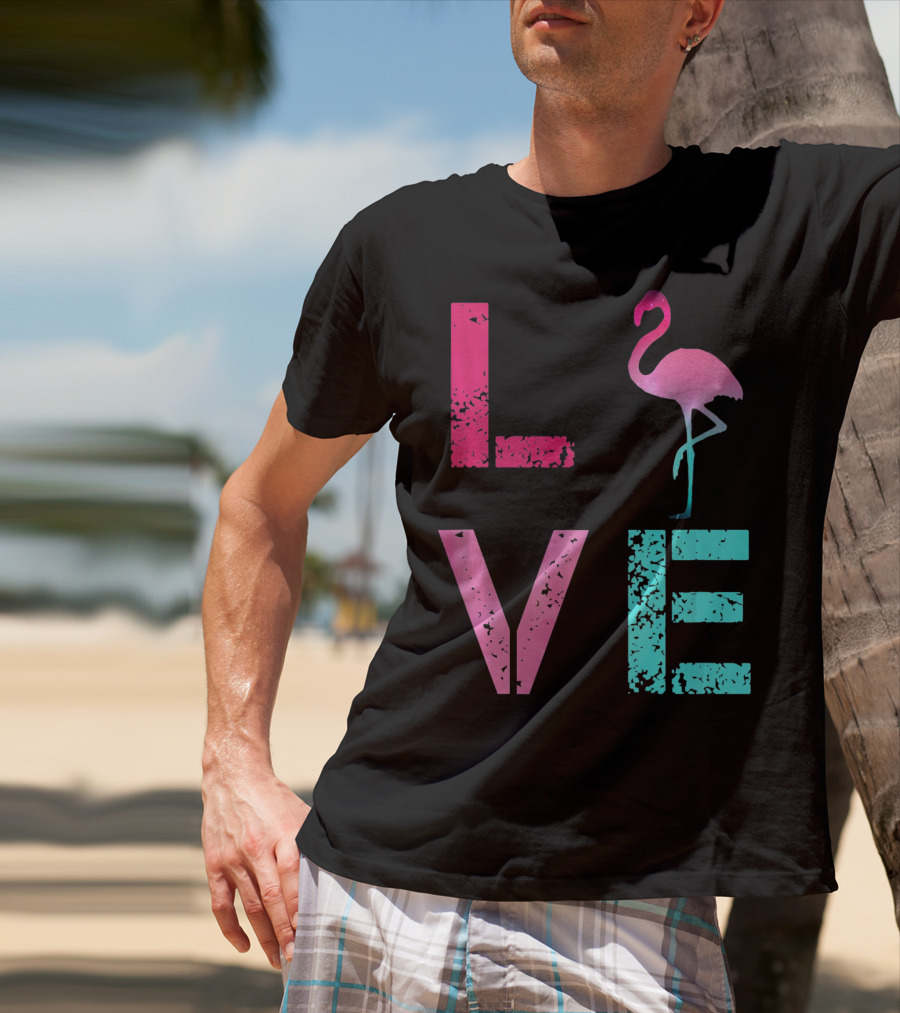 LOVE Pink Flamingos Valentine T-Shirt