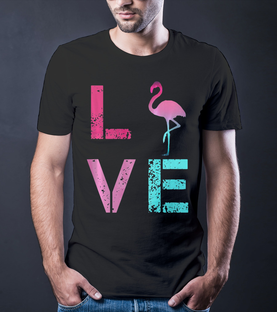 LOVE Pink Flamingos Valentine T-Shirt