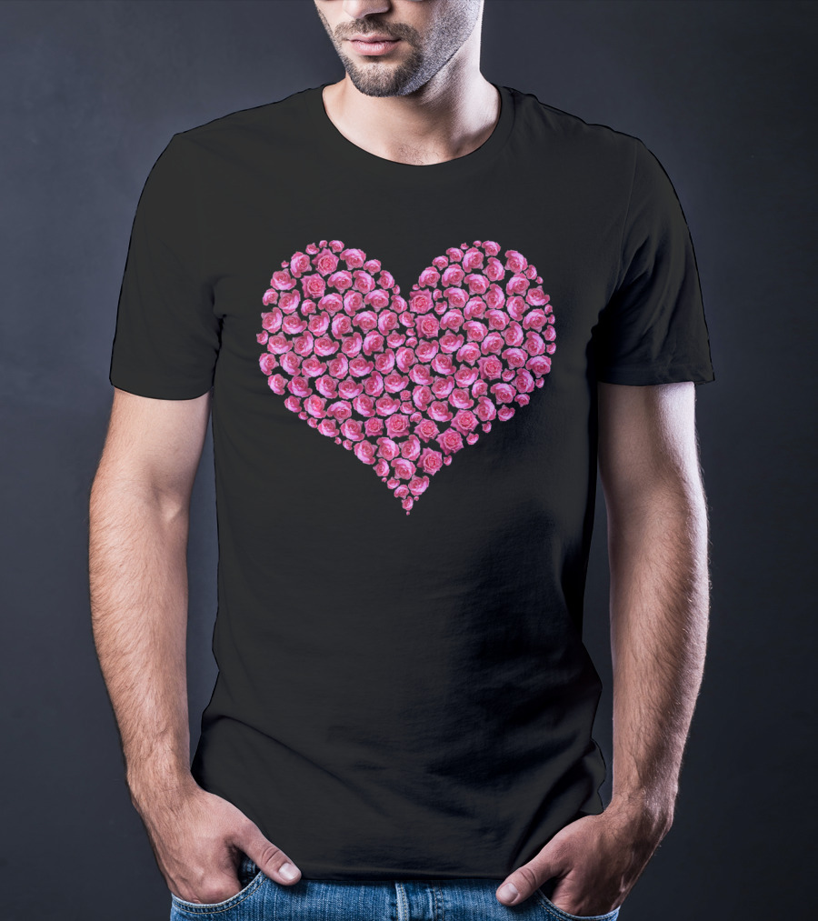 Pink Rose Flower Heart For Roses Lover T-Shirt