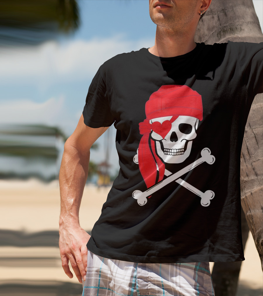 Pirate Skull And Cross Bones Heart Eyepatch Valentines T-Shirt