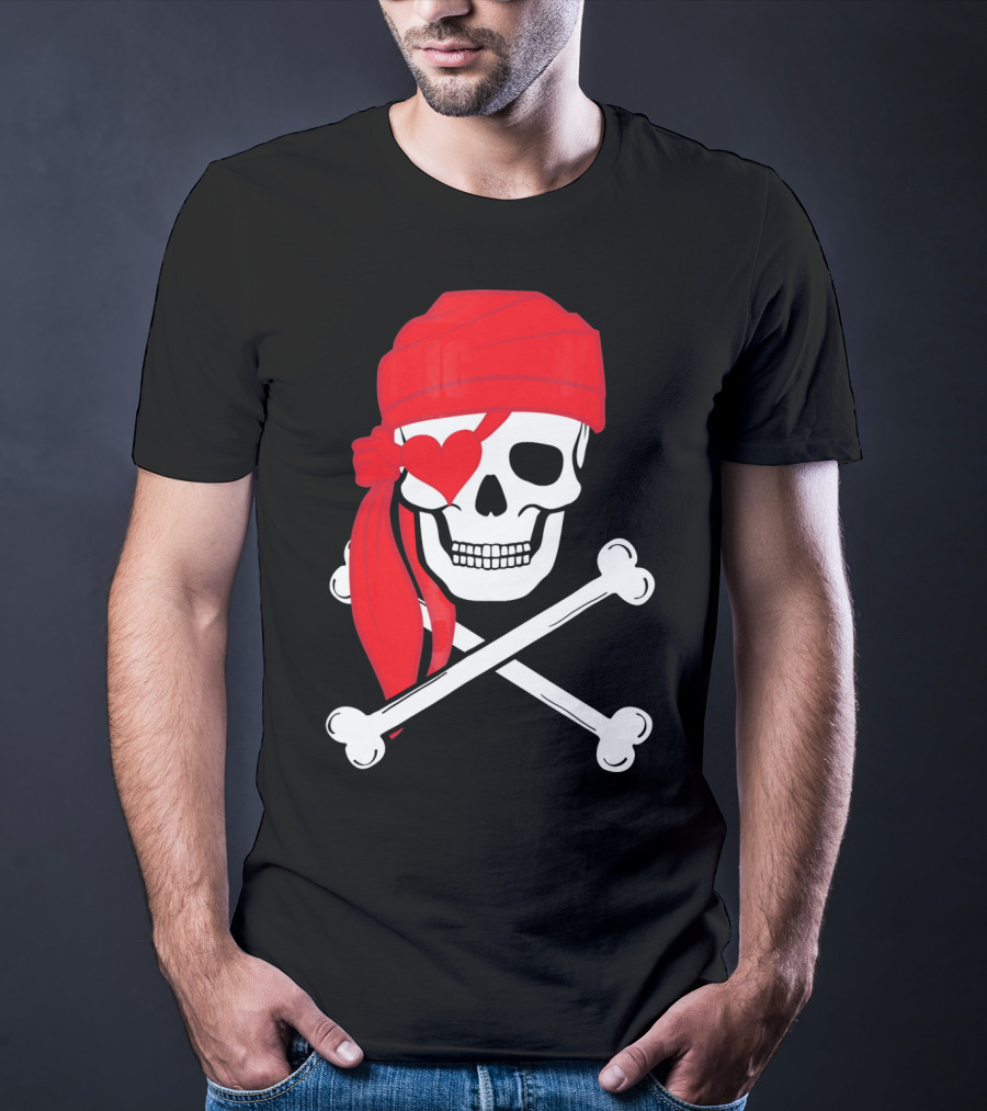 Pirate Skull And Cross Bones Heart Eyepatch Valentines T-Shirt
