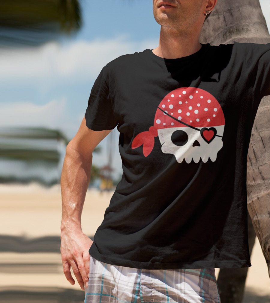 Pirate Skull With Heart Eyepatch I Steal Hearts Valentines T-Shirt