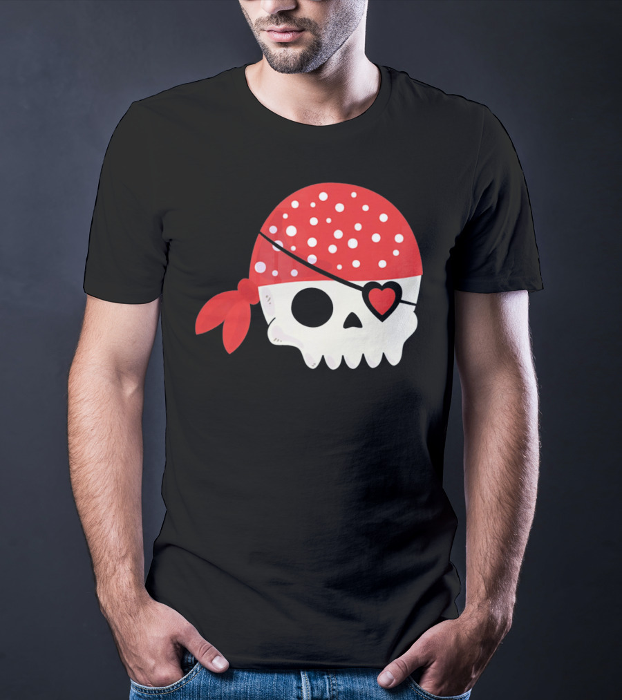 Pirate Skull With Heart Eyepatch I Steal Hearts Valentines T-Shirt