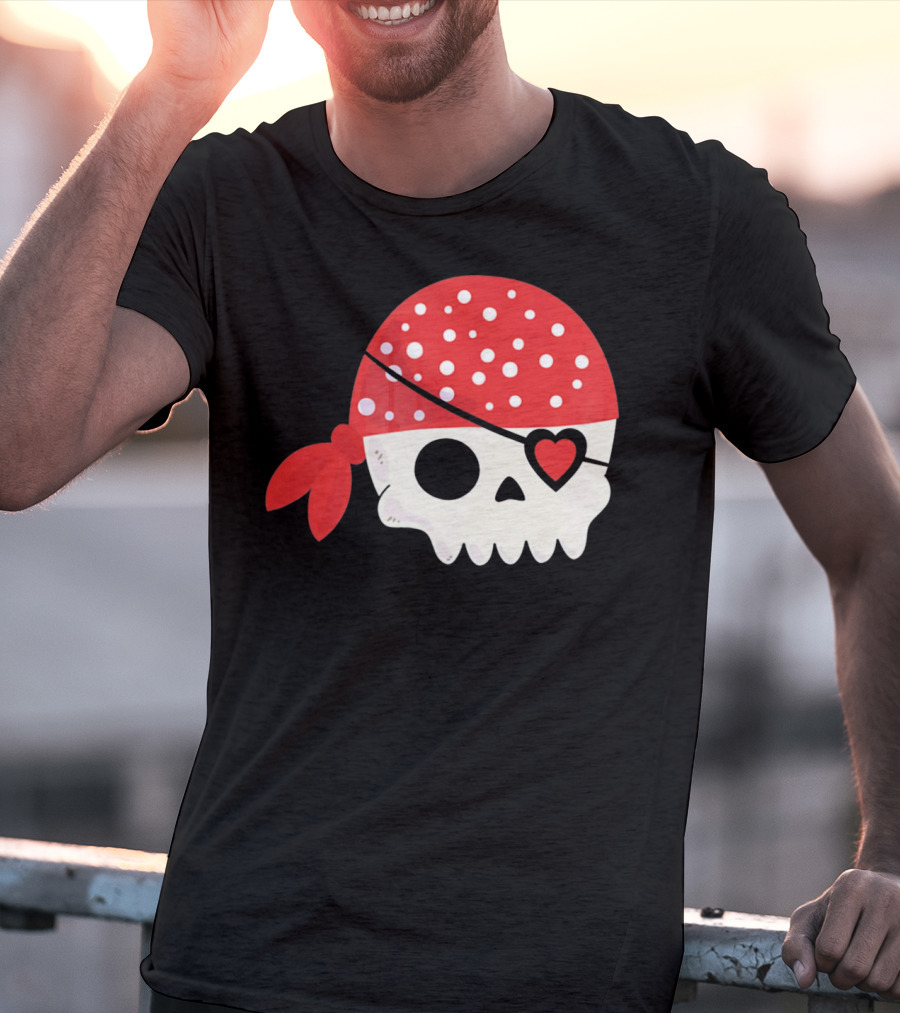 Pirate Skull With Heart Eyepatch I Steal Hearts Valentines T-Shirt