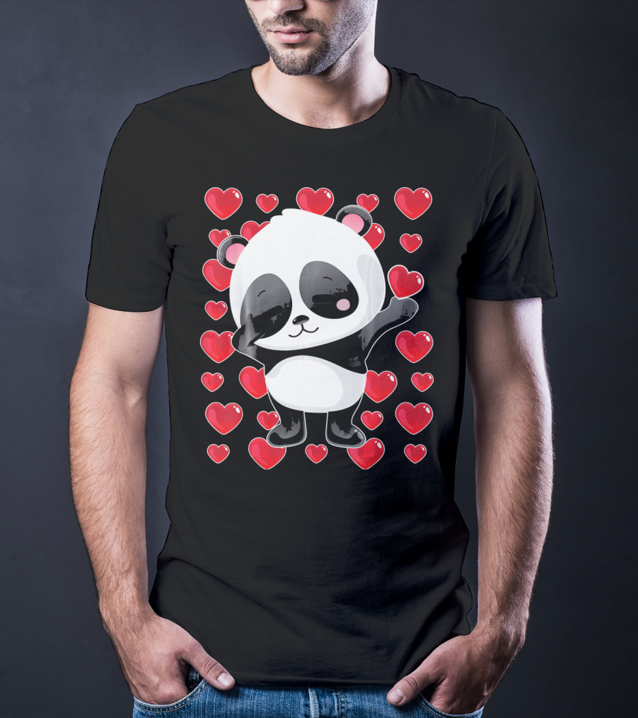 Panda Surrounded By Hearts For Valentines Day T-Shirt