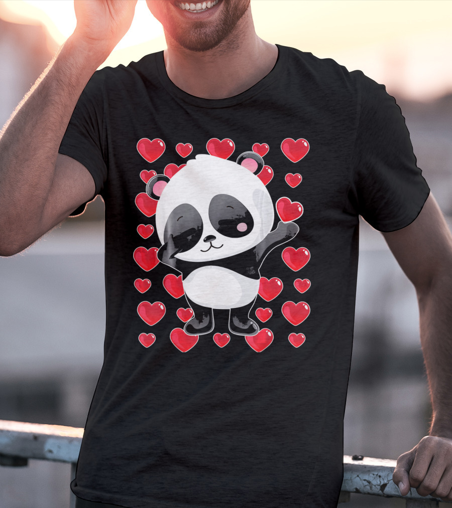 Panda Surrounded By Hearts For Valentines Day T-Shirt