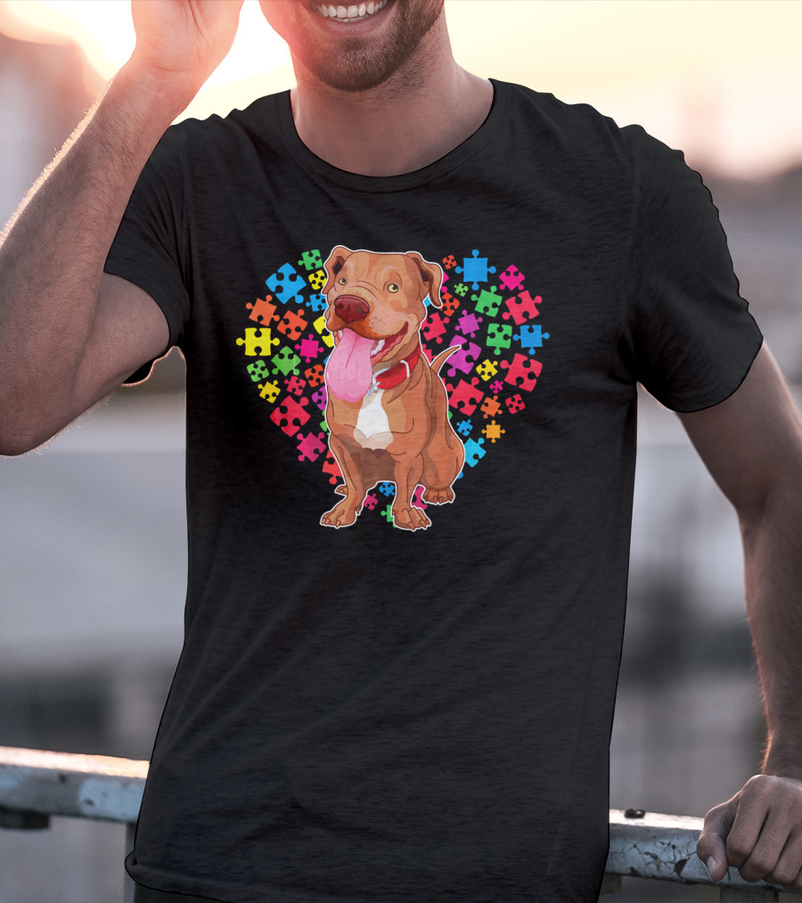 Pitbull Dog Heart Puzzle Valentine T-Shirt