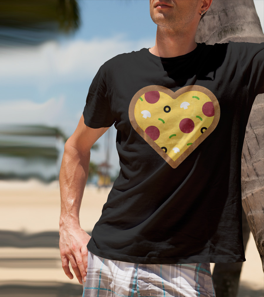 Pizza Heart Toppings Punny Pepperoni Olive Mushroom T-Shirt
