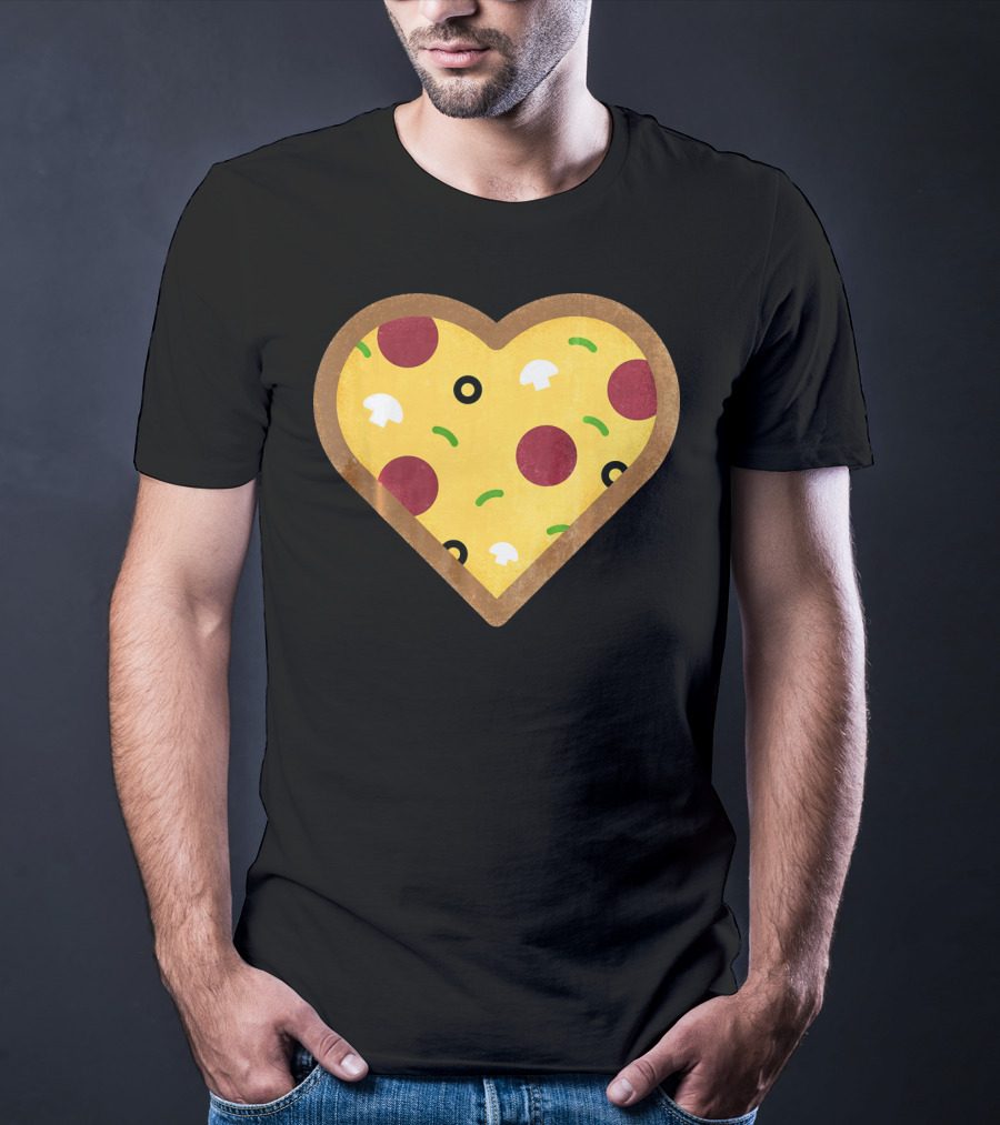 Pizza Heart Toppings Punny Pepperoni Olive Mushroom T-Shirt