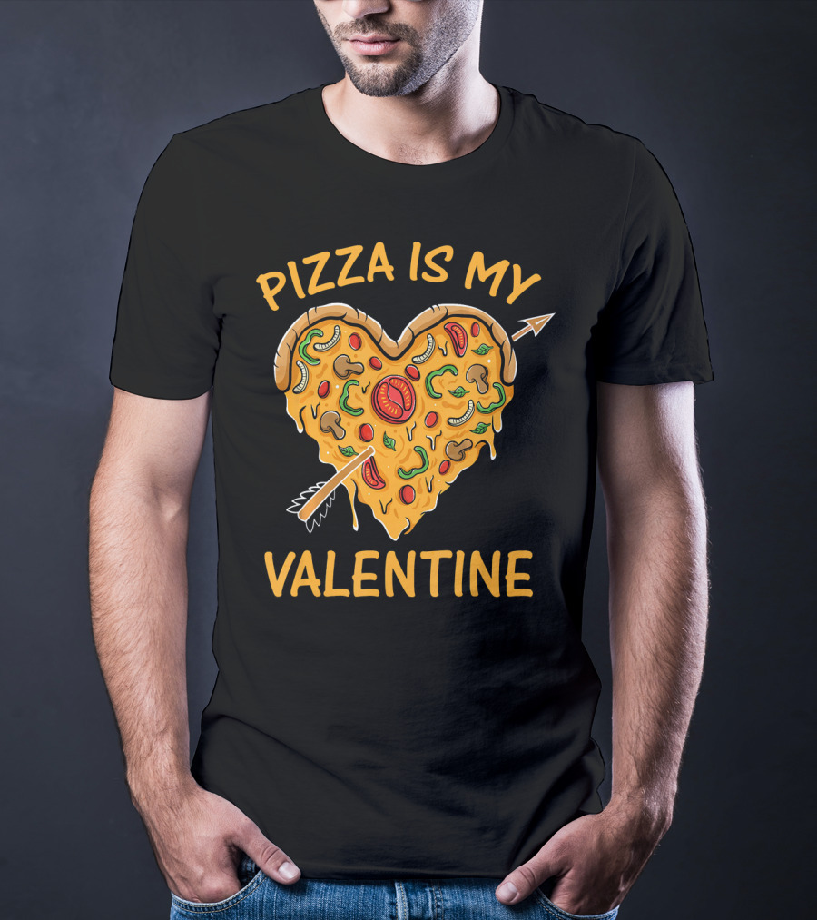Pizza Is My Valentine Heart-Shaped Cheese Arrow Valentine's Day T-Shirt
