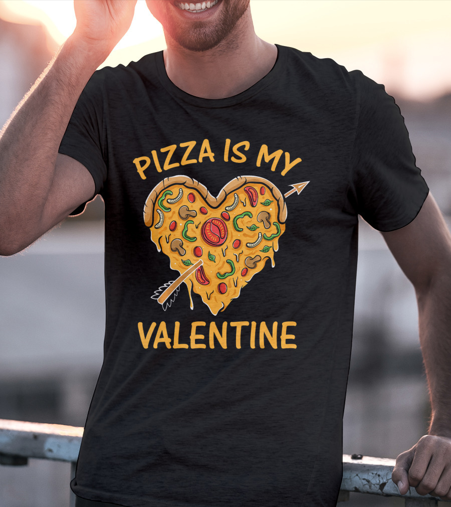 Pizza Is My Valentine Heart-Shaped Cheese Arrow Valentine's Day T-Shirt