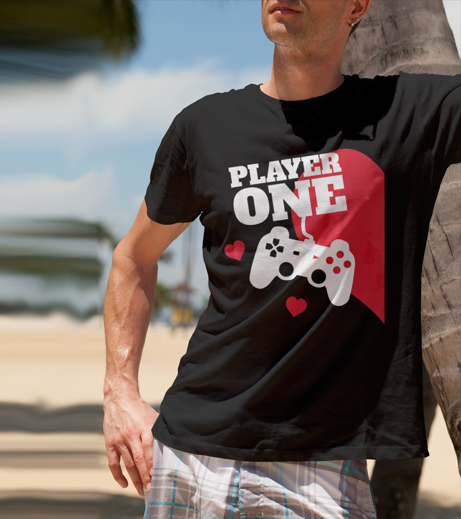 Player One Valentines Day Gamer Controller Hearts T-Shirt