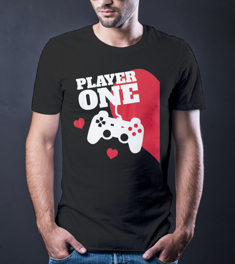 Player One Valentines Day Gamer Controller Hearts T-Shirt