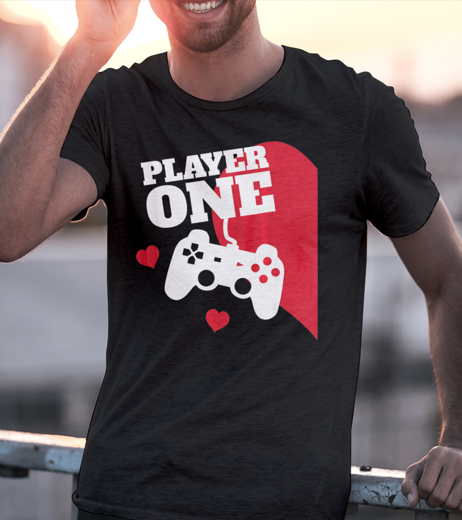 Player One Valentines Day Gamer Controller Hearts T-Shirt