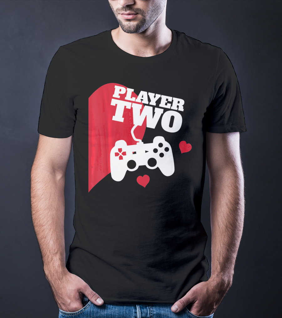 Player Two Valentine With Game Controller And Hearts T-Shirt