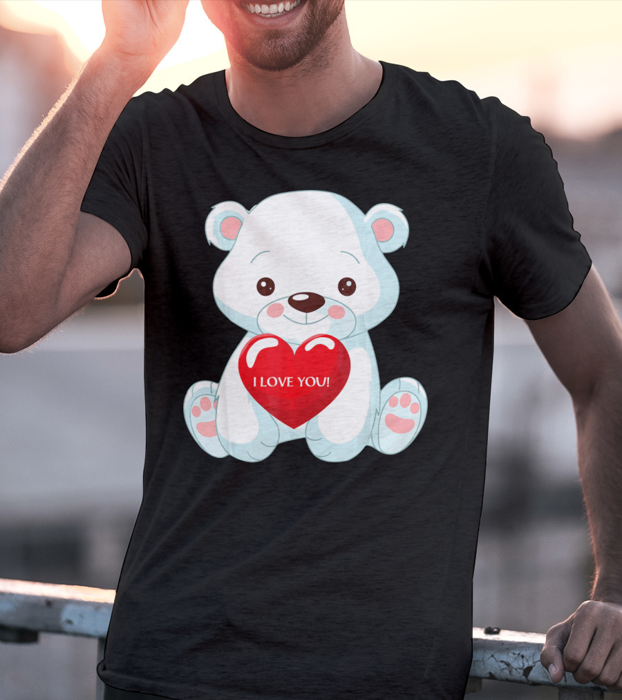 Polar Bear Holding Heart I Love You T-Shirt