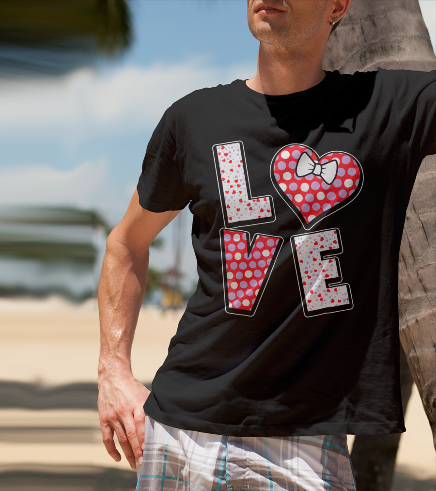 LOVE Polka Dot Heart Bow Tie Valentines T-Shirt