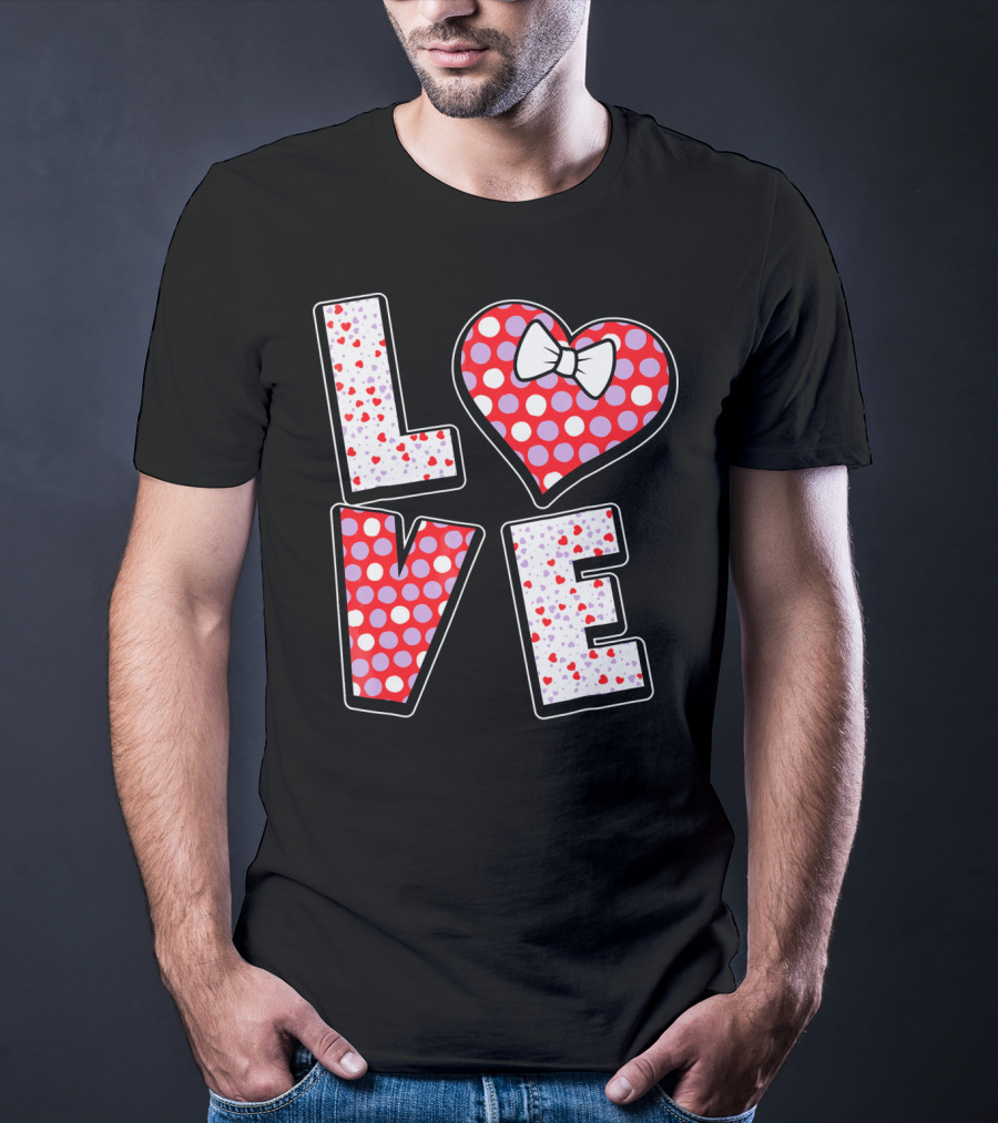 LOVE Polka Dot Heart Bow Tie Valentines T-Shirt