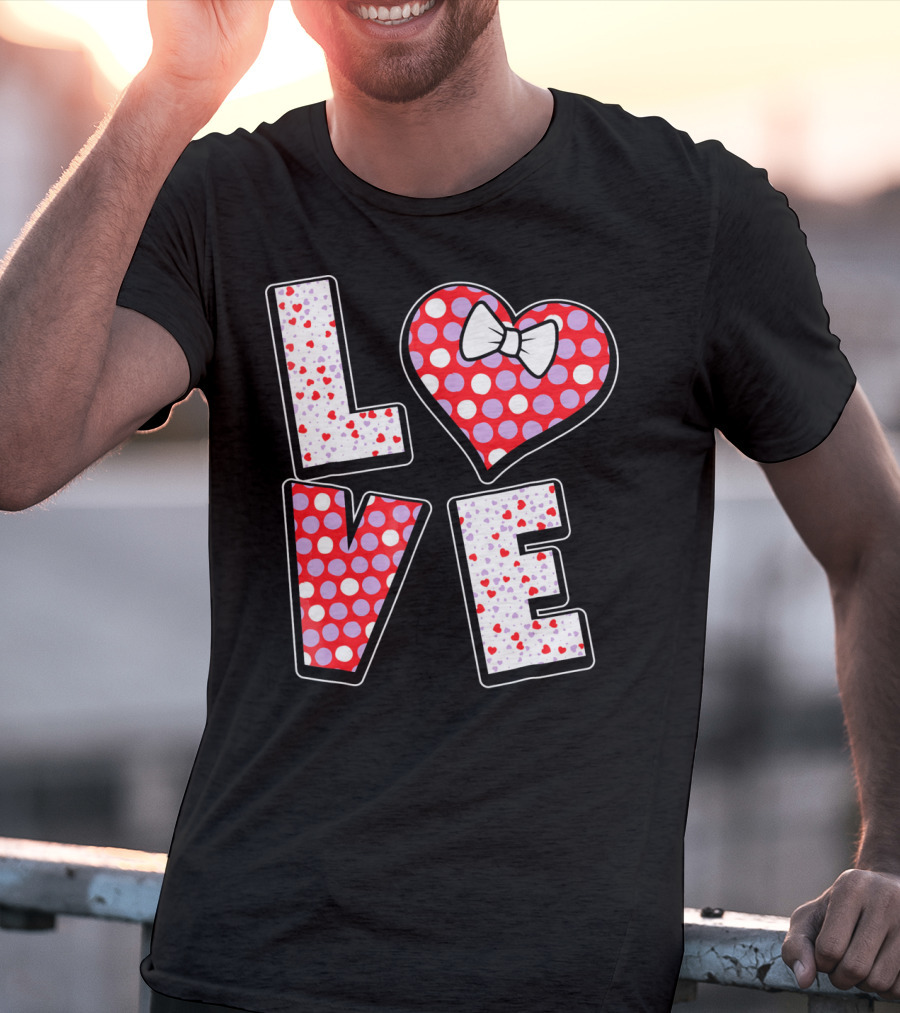 LOVE Polka Dot Heart Bow Tie Valentines T-Shirt