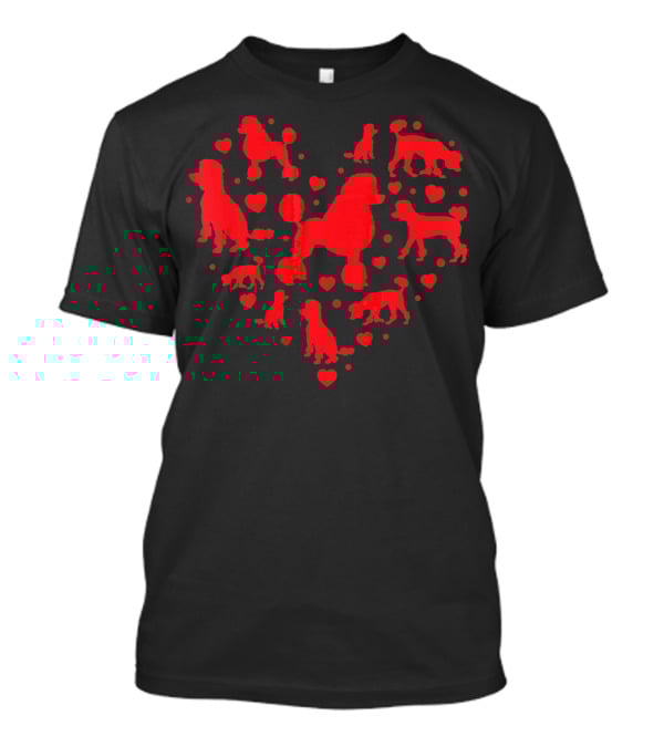 Poodle Dog Silhouettes In Heart Shape Valentines Day T-Shirt