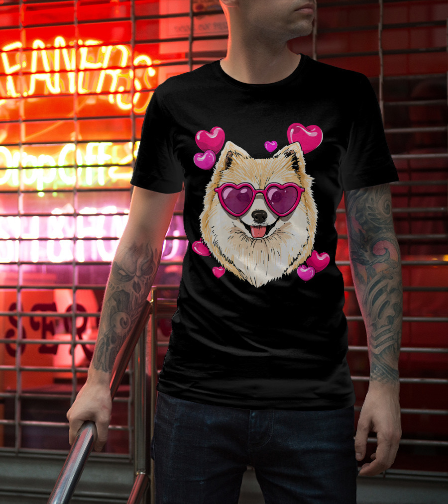 Pomeranian Valentines Day Heart Sunglasses Love Dog T-Shirt