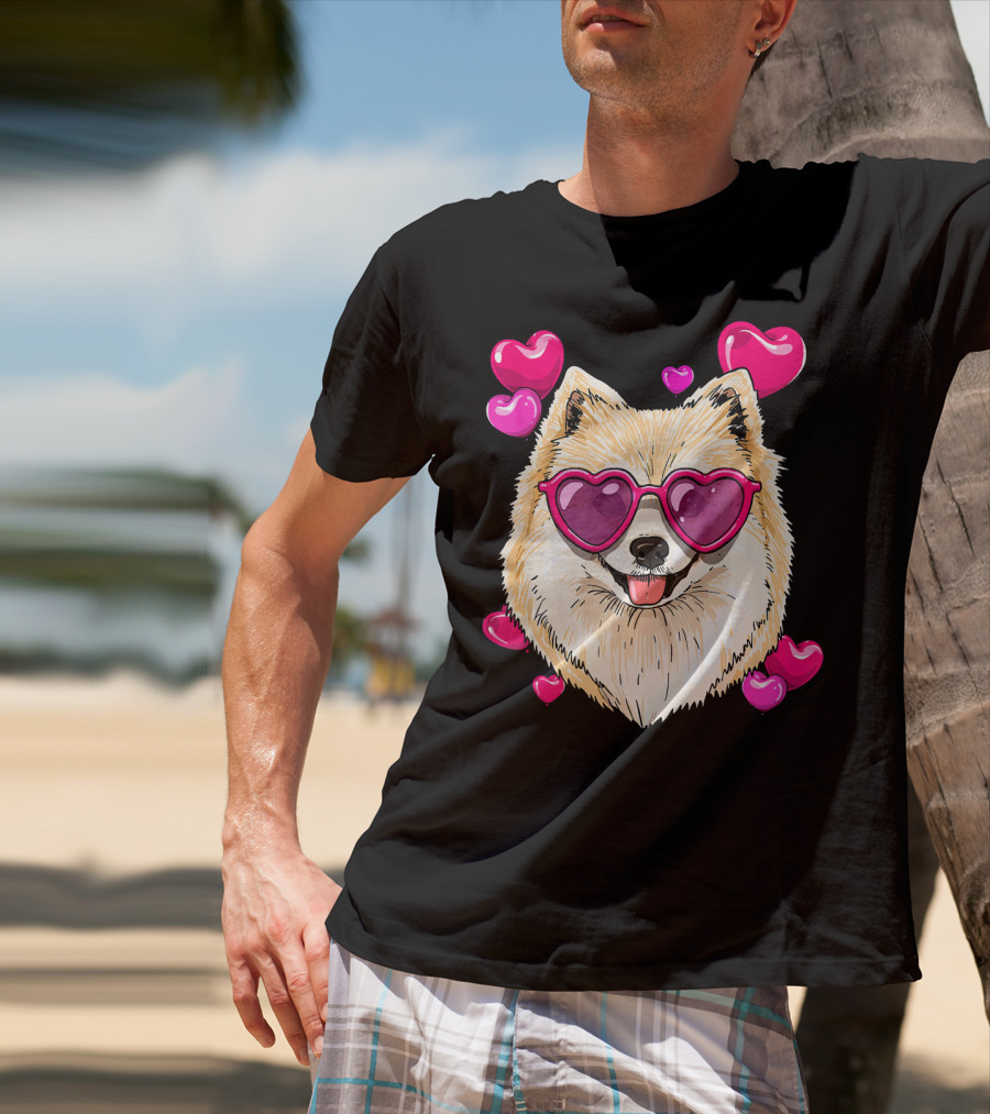 Pomeranian Valentines Day Heart Sunglasses Love Dog T-Shirt