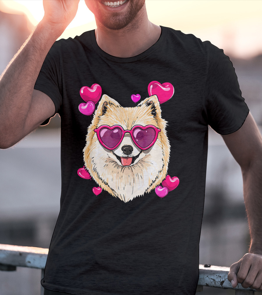 Pomeranian Valentines Day Heart Sunglasses Love Dog T-Shirt