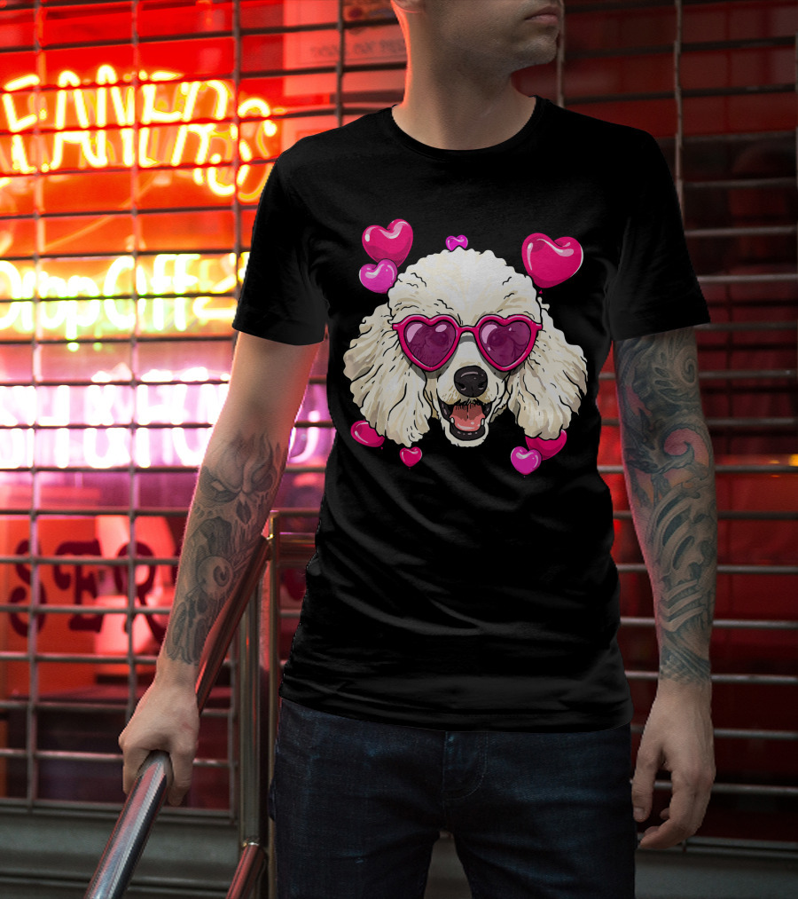 Poodle Valentines Day Heart Glasses Cute Dog T-Shirt
