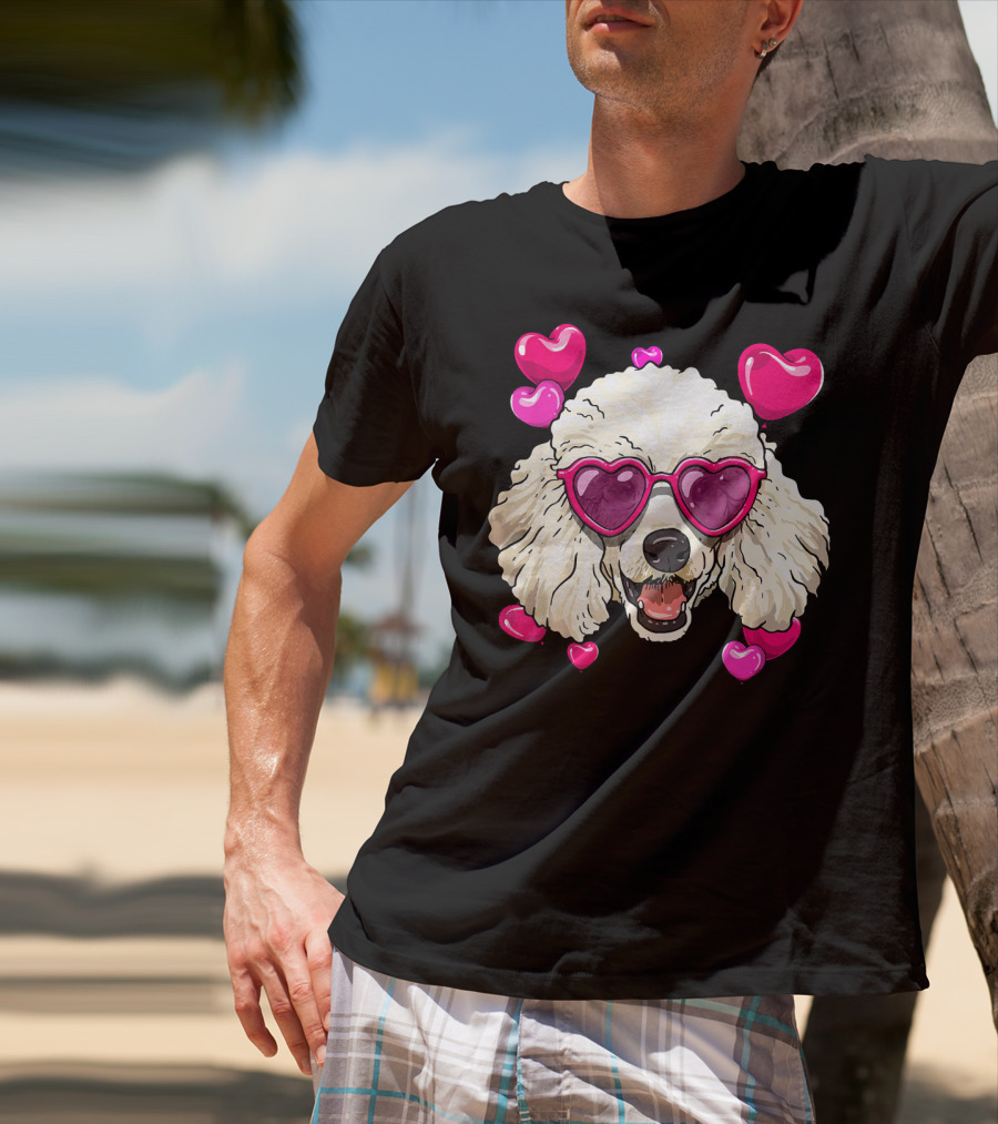 Poodle Valentines Day Heart Glasses Cute Dog T-Shirt