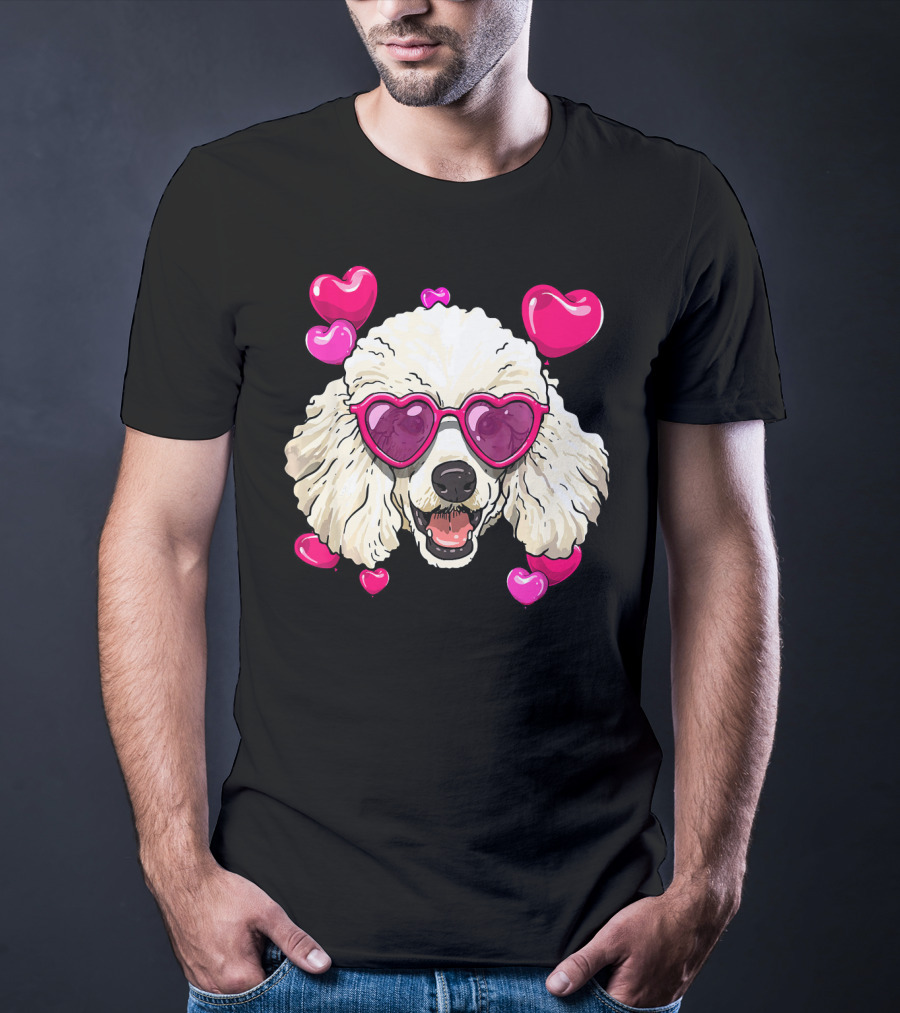 Poodle Valentines Day Heart Glasses Cute Dog T-Shirt