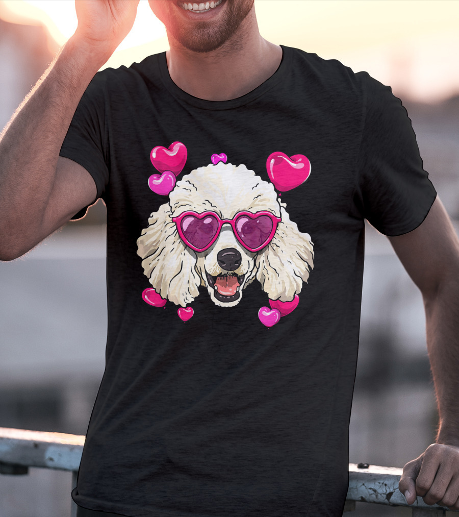 Poodle Valentines Day Heart Glasses Cute Dog T-Shirt