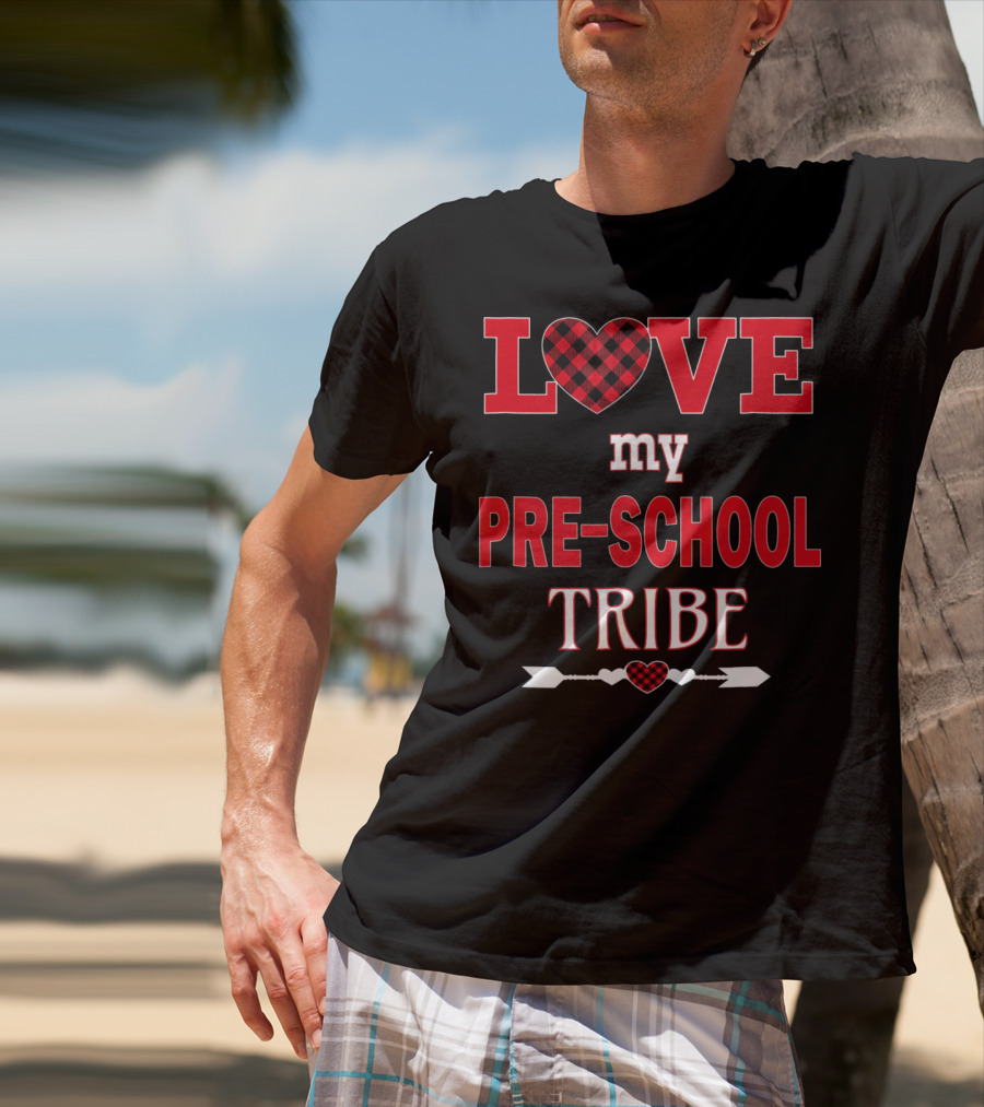 LOVE My Preschool Tribe Buffalo Plaid Heart Arrow T-Shirt