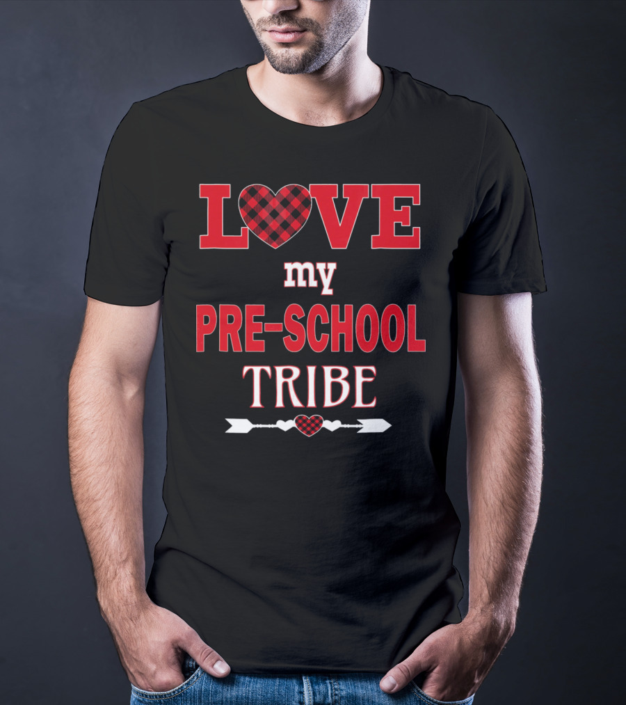 LOVE My Preschool Tribe Buffalo Plaid Heart Arrow T-Shirt