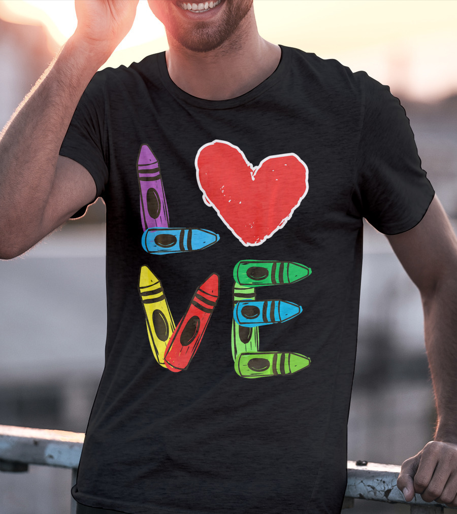 Love Crayon Heart Preschool Teacher Valentines Day T-Shirt