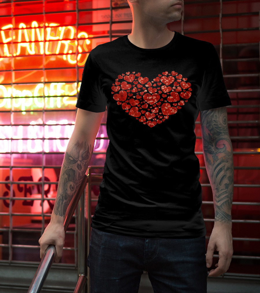 Red Valentines Day Heart Pattern PRINT T-Shirt