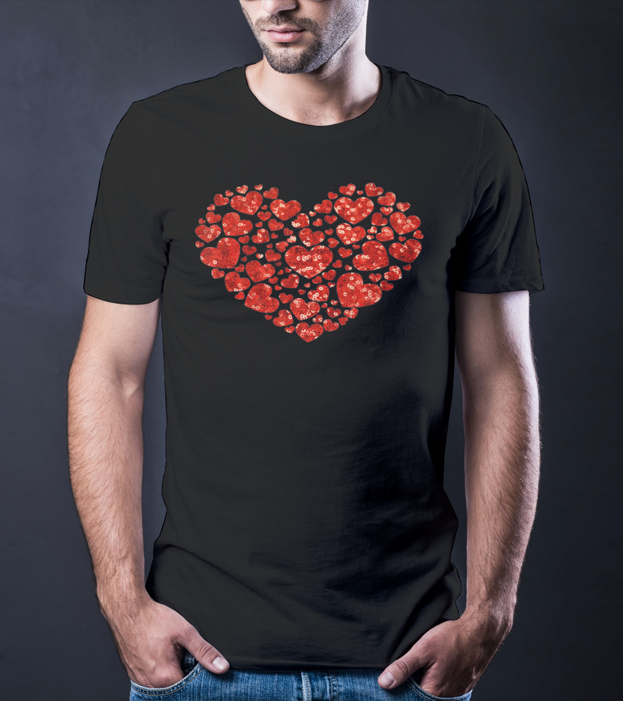 Red Valentines Day Heart Pattern PRINT T-Shirt