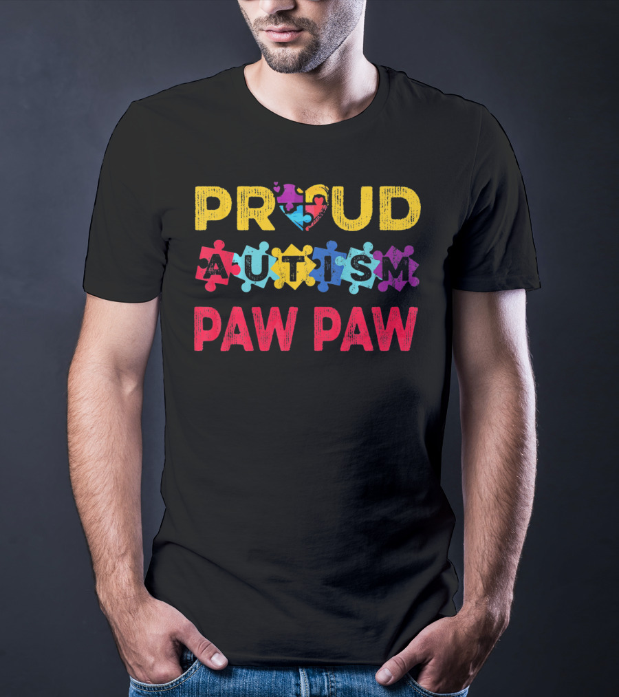 Proud Autism Paw Paw Valentine's Heart Puzzle T-Shirt