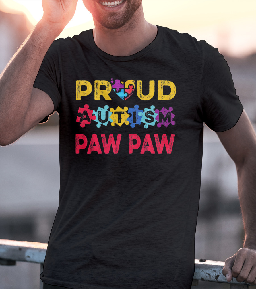 Proud Autism Paw Paw Valentine's Heart Puzzle T-Shirt