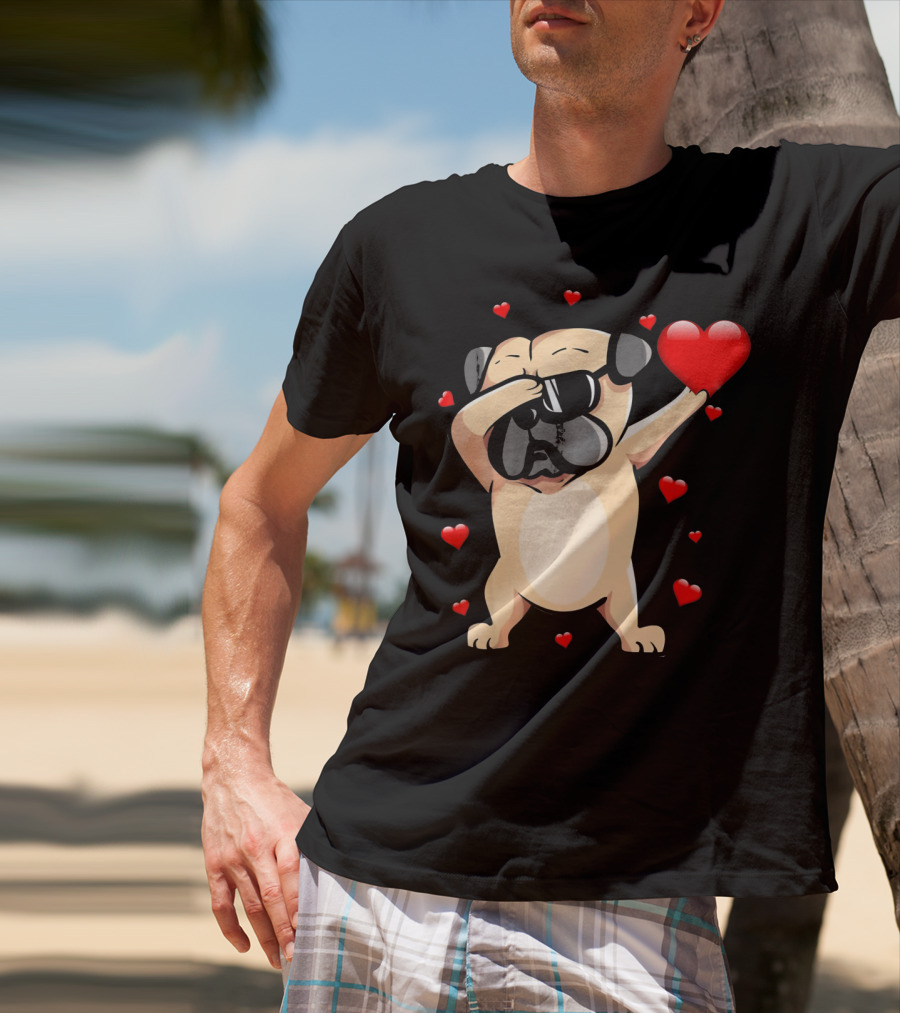 Pug Valentines Day Dabbing Love Dog With Hearts T-Shirt