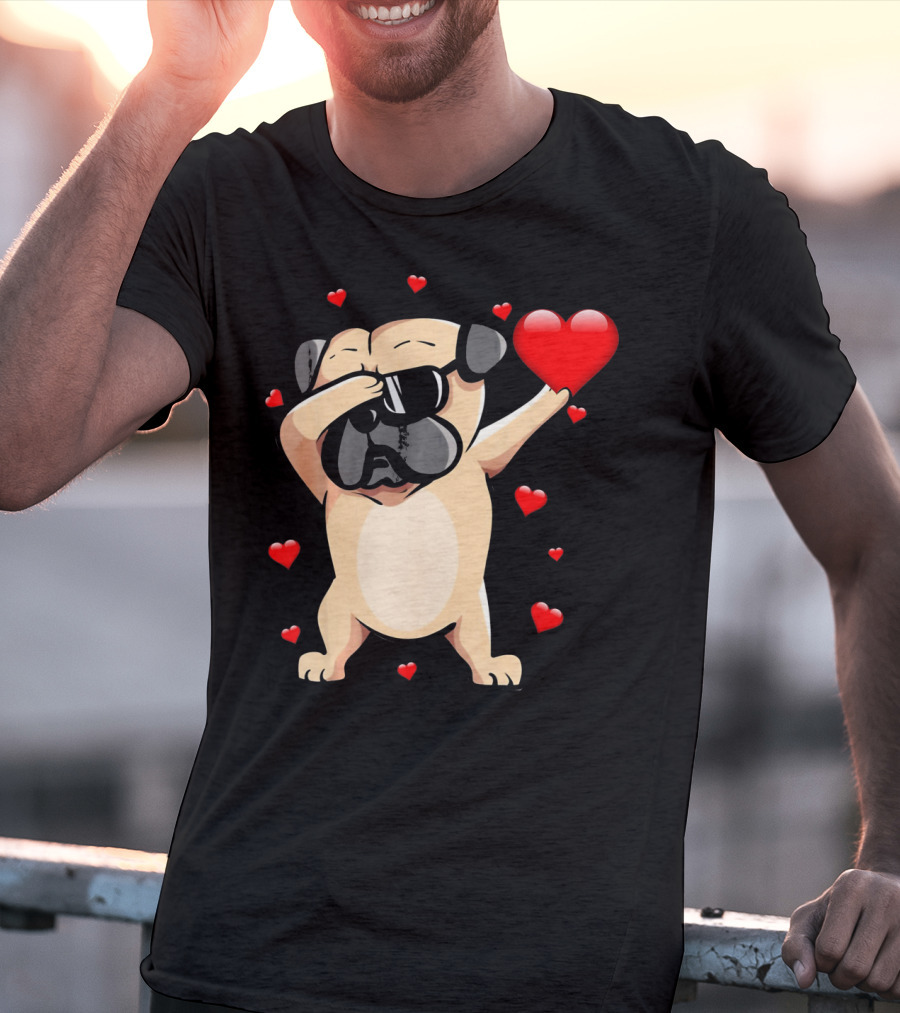 Pug Valentines Day Dabbing Love Dog With Hearts T-Shirt