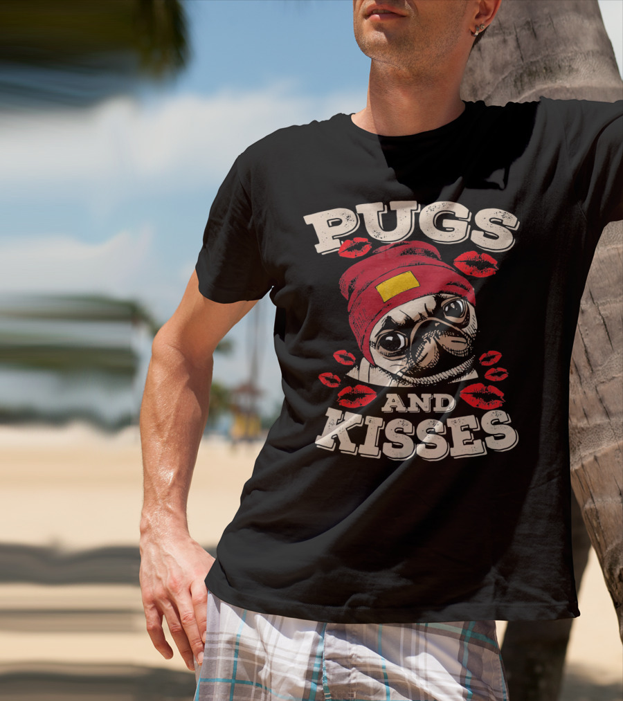 Pugs And Kisses Funny Dog Lovers Pet Valentine Lips Beanie T-Shirt