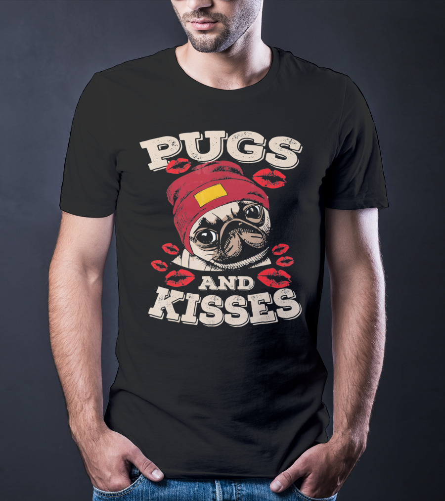 Pugs And Kisses Funny Dog Lovers Pet Valentine Lips Beanie T-Shirt