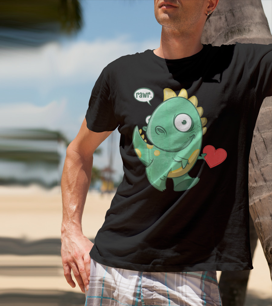 RAWR Dinosaur Holding Heart Valentines Day T-Shirt