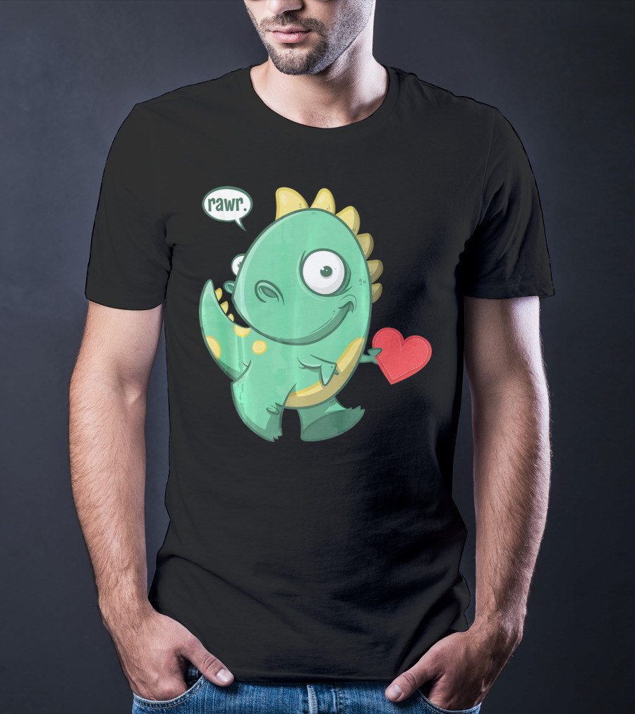 RAWR Dinosaur Holding Heart Valentines Day T-Shirt