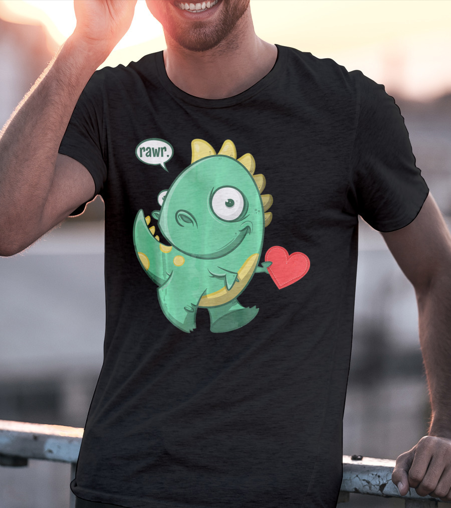 RAWR Dinosaur Holding Heart Valentines Day T-Shirt