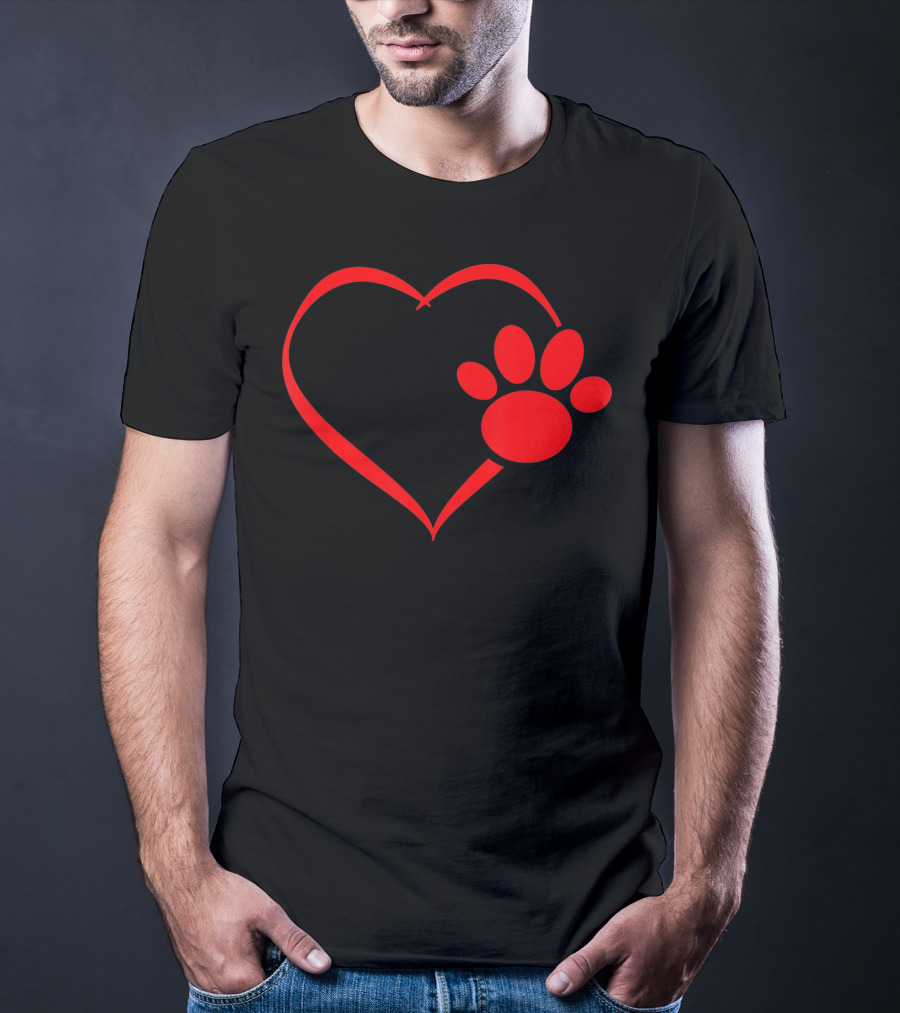 Red Heart Dog And Cat Paw Print Heart Va Love Pet Pawprint T-Shirt