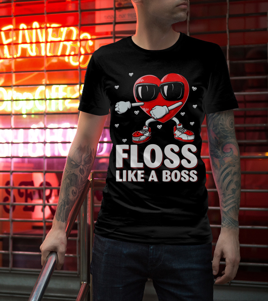 Floss Like A Boss Red Heart Valentine's Day Humor T-Shirt