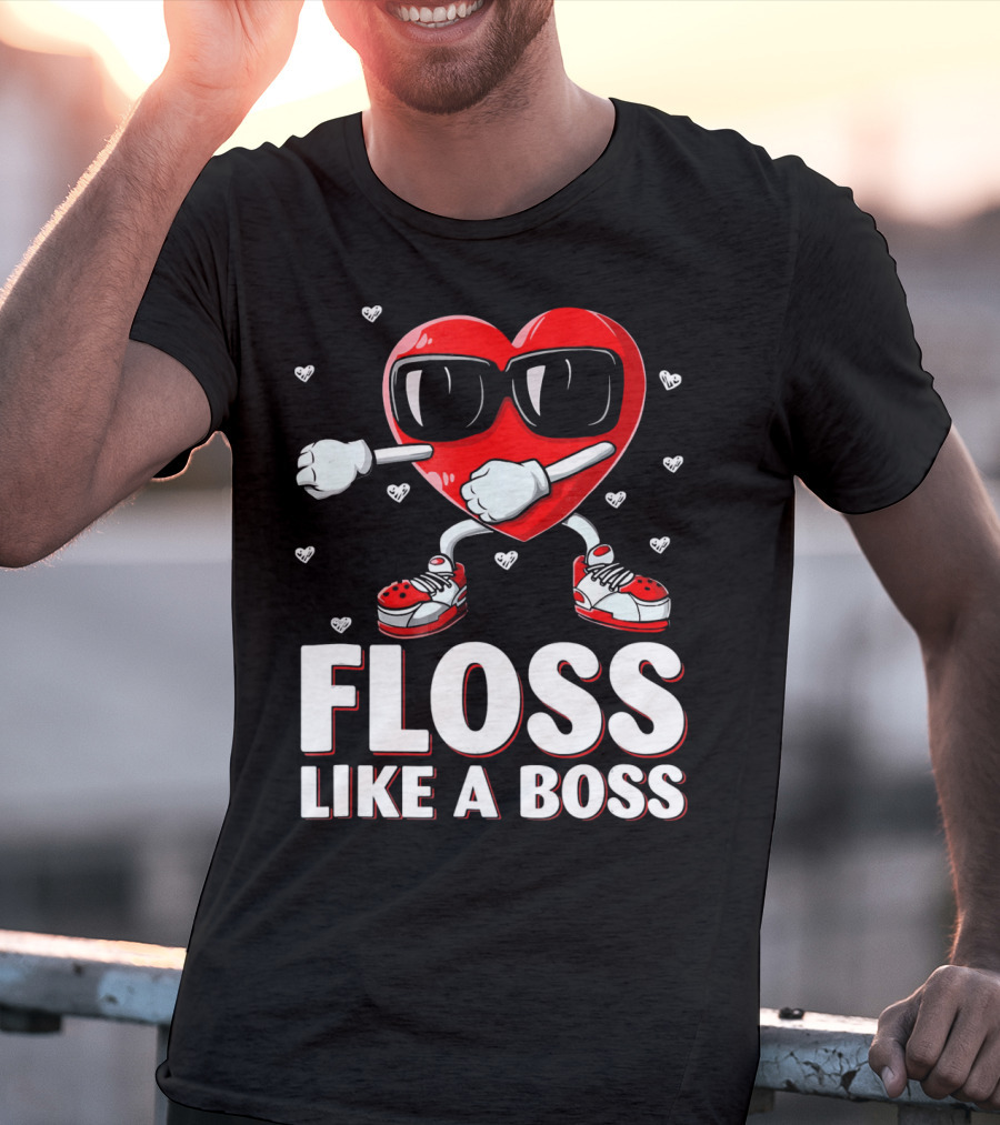Floss Like A Boss Red Heart Valentine's Day Humor T-Shirt