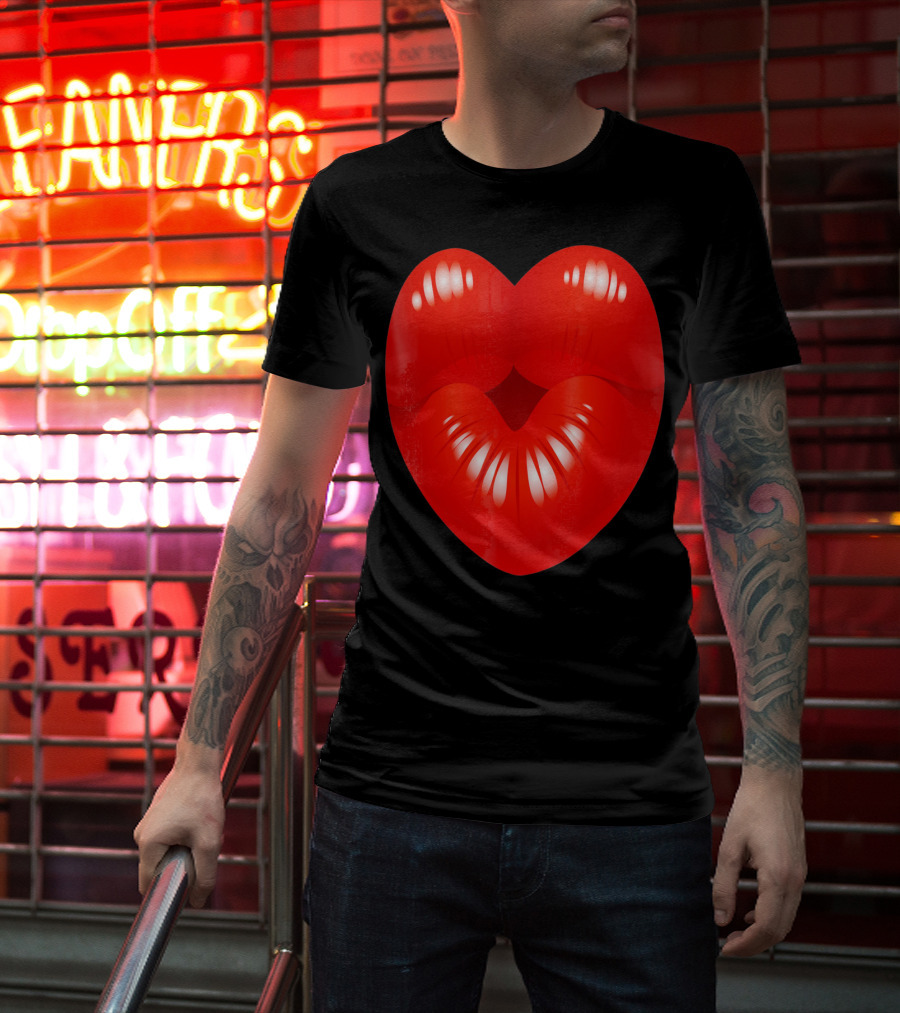 Red Lips Heart Kiss Kisses Valentine T-Shirt