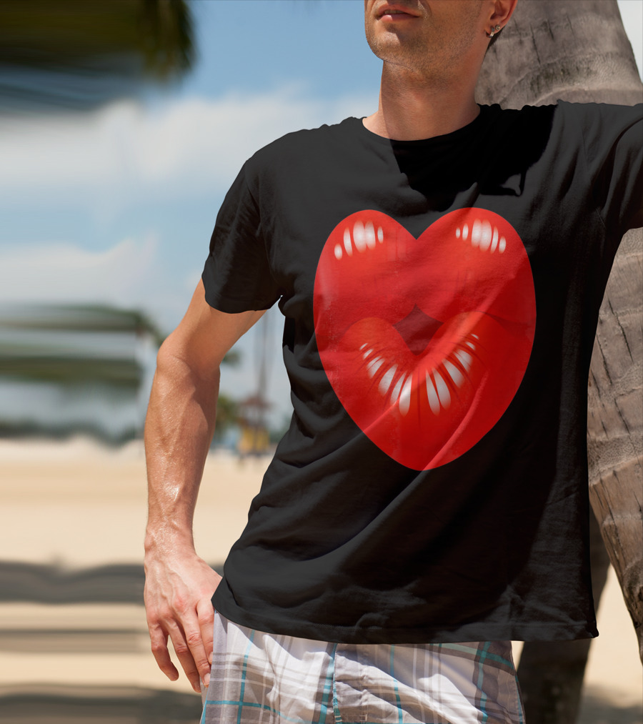 Red Lips Heart Kiss Kisses Valentine T-Shirt